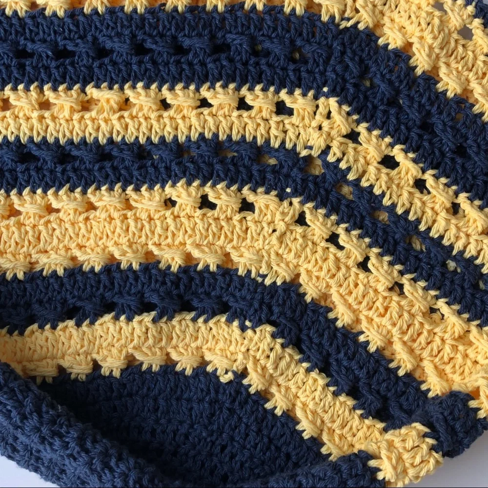 Handmade Crochet Tote Indigo Yellow Stripes